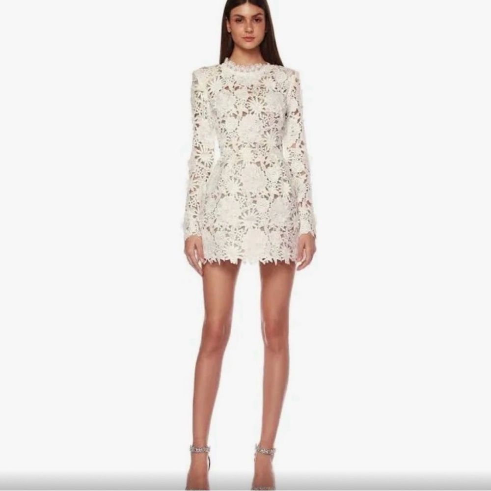 Bronx and Banco White Floral Lace Mini Dress